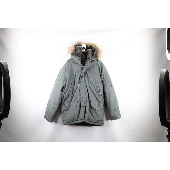 Vintage 70s L Distressed Genuine Fur Trim Military N-3B Snorkel Parka Jacket